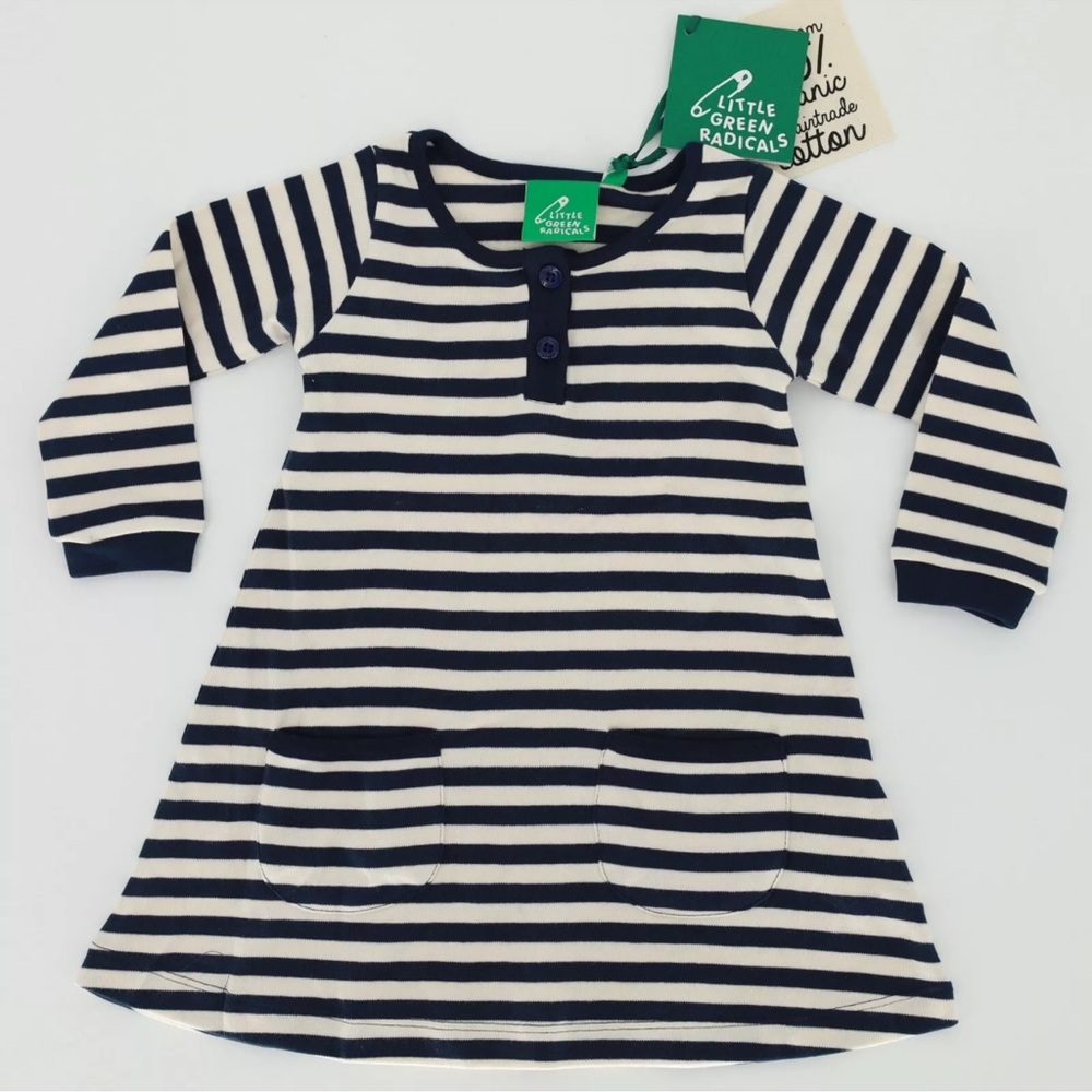 LITTLE GREEN RADICALS NAVY STRIPE LONG SLEEVE PLAYAWAY DRESS